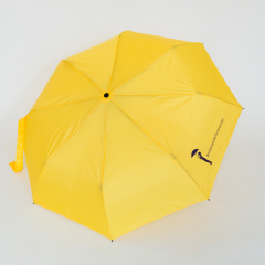 Gelber Regenschirm mit Branding auf einem Segment #miteinanderfüreinander und einer schwarzen Figur mit aufgespanntem Regenschirm über sich.